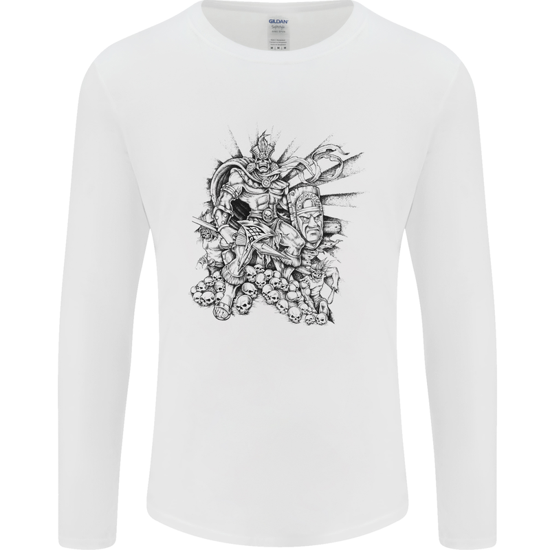 Inca Warrior Skull Gym Martial Arts MMA Axe Mens Long Sleeve T-Shirt White