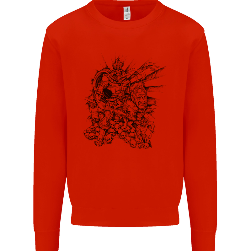 Inca Warrior Skull Gym Martial Arts MMA Axe Mens Sweatshirt Jumper Bright Red