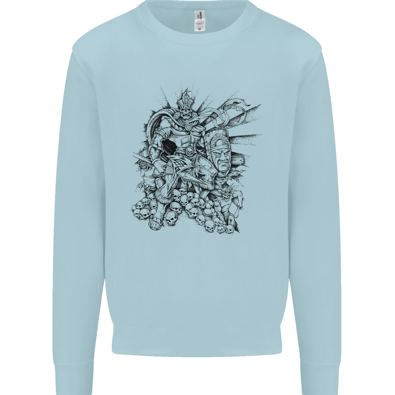 Inca Warrior Skull Gym Martial Arts MMA Axe Mens Sweatshirt Jumper Light Blue