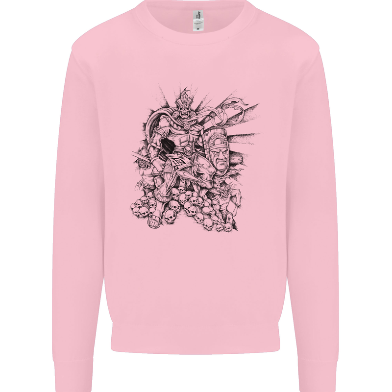 Inca Warrior Skull Gym Martial Arts MMA Axe Mens Sweatshirt Jumper Light Pink