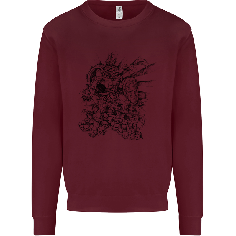 Inca Warrior Skull Gym Martial Arts MMA Axe Mens Sweatshirt Jumper Maroon