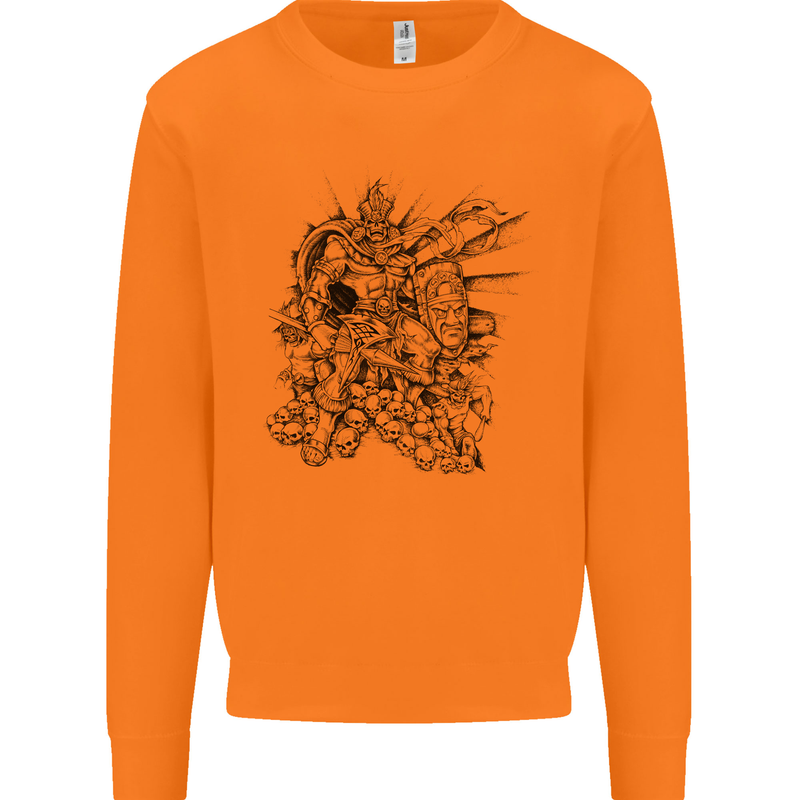 Inca Warrior Skull Gym Martial Arts MMA Axe Mens Sweatshirt Jumper Orange