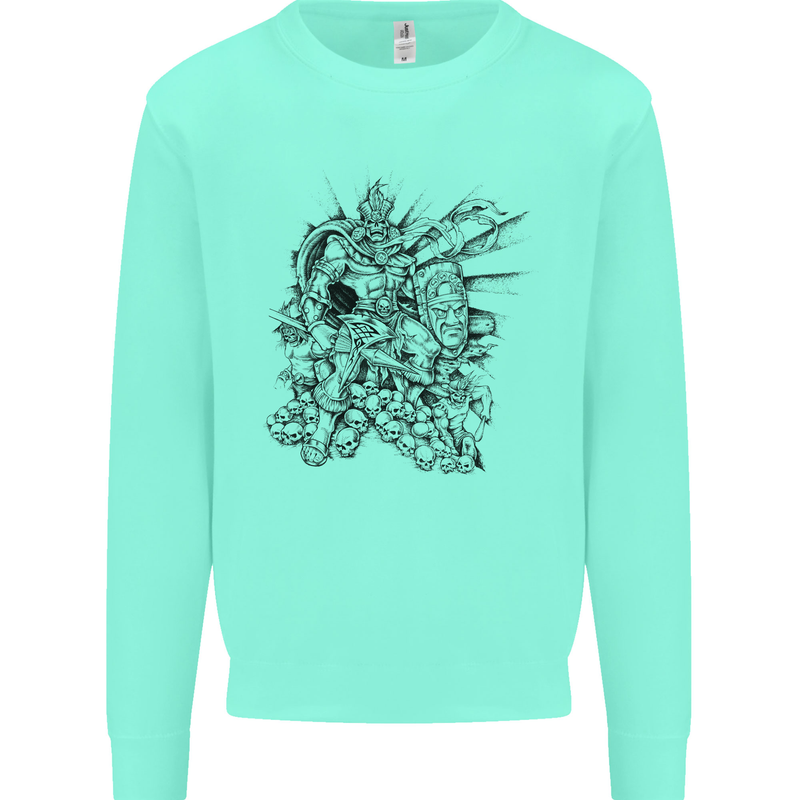 Inca Warrior Skull Gym Martial Arts MMA Axe Mens Sweatshirt Jumper Peppermint