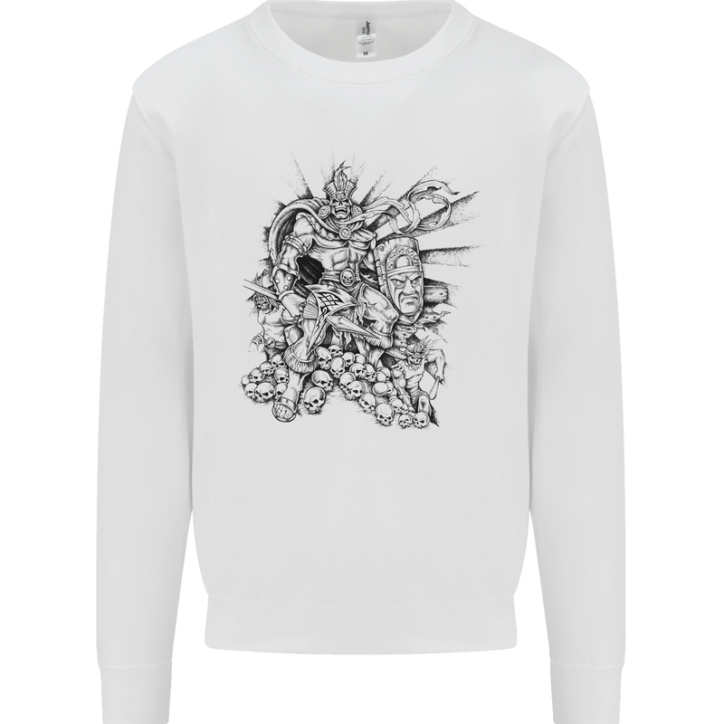 Inca Warrior Skull Gym Martial Arts MMA Axe Mens Sweatshirt Jumper White