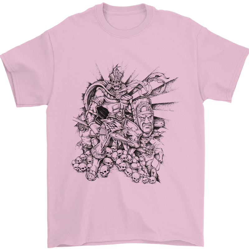 Inca Warrior Skull Gym Martial Arts MMA Axe Mens T-Shirt Cotton Gildan Light Pink