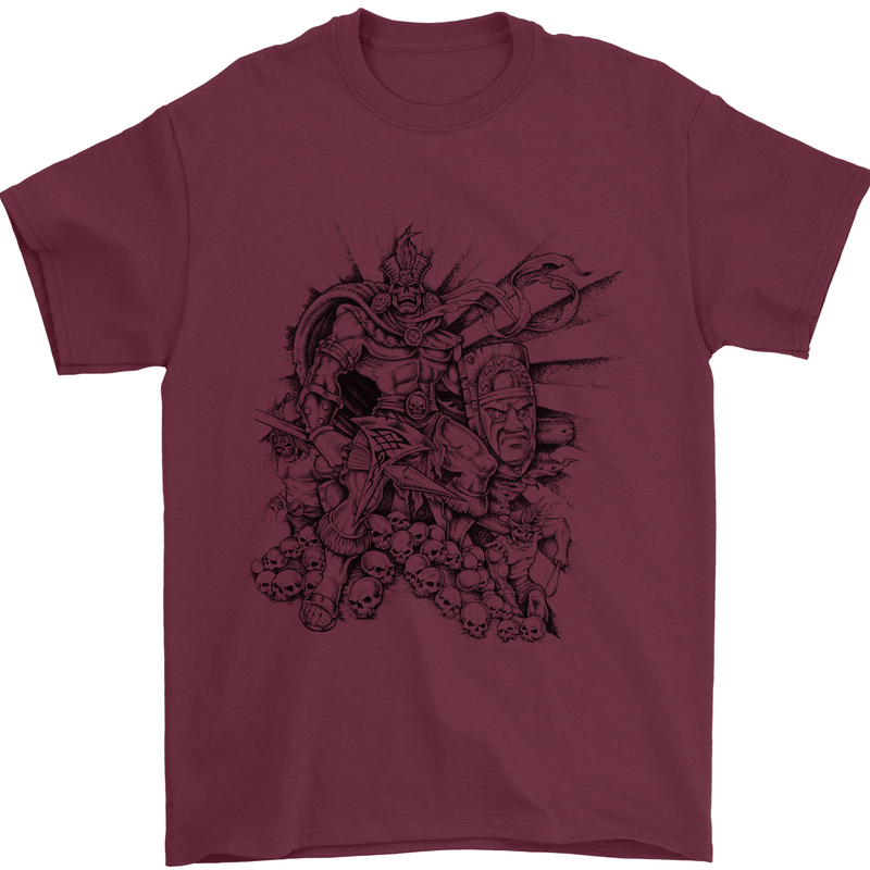 Inca Warrior Skull Gym Martial Arts MMA Axe Mens T-Shirt Cotton Gildan Maroon