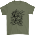 Inca Warrior Skull Gym Martial Arts MMA Axe Mens T-Shirt Cotton Gildan Military Green