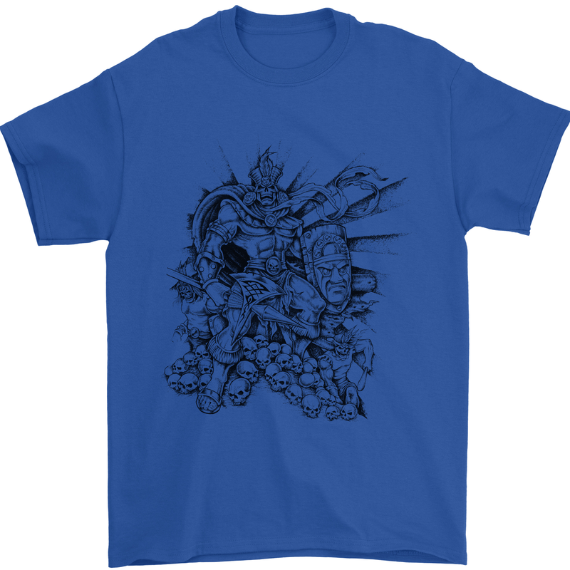 Inca Warrior Skull Gym Martial Arts MMA Axe Mens T-Shirt Cotton Gildan Royal Blue