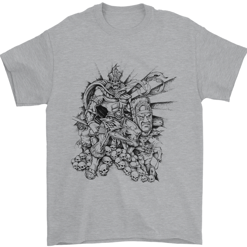 Inca Warrior Skull Gym Martial Arts MMA Axe Mens T-Shirt Cotton Gildan Sports Grey