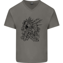 Inca Warrior Skull Gym Martial Arts MMA Axe Mens V-Neck Cotton T-Shirt Charcoal