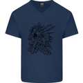Inca Warrior Skull Gym Martial Arts MMA Axe Mens V-Neck Cotton T-Shirt Navy Blue