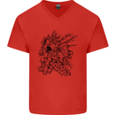 Inca Warrior Skull Gym Martial Arts MMA Axe Mens V-Neck Cotton T-Shirt Red