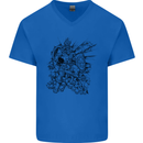 Inca Warrior Skull Gym Martial Arts MMA Axe Mens V-Neck Cotton T-Shirt Royal Blue
