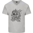 Inca Warrior Skull Gym Martial Arts MMA Axe Mens V-Neck Cotton T-Shirt Sports Grey
