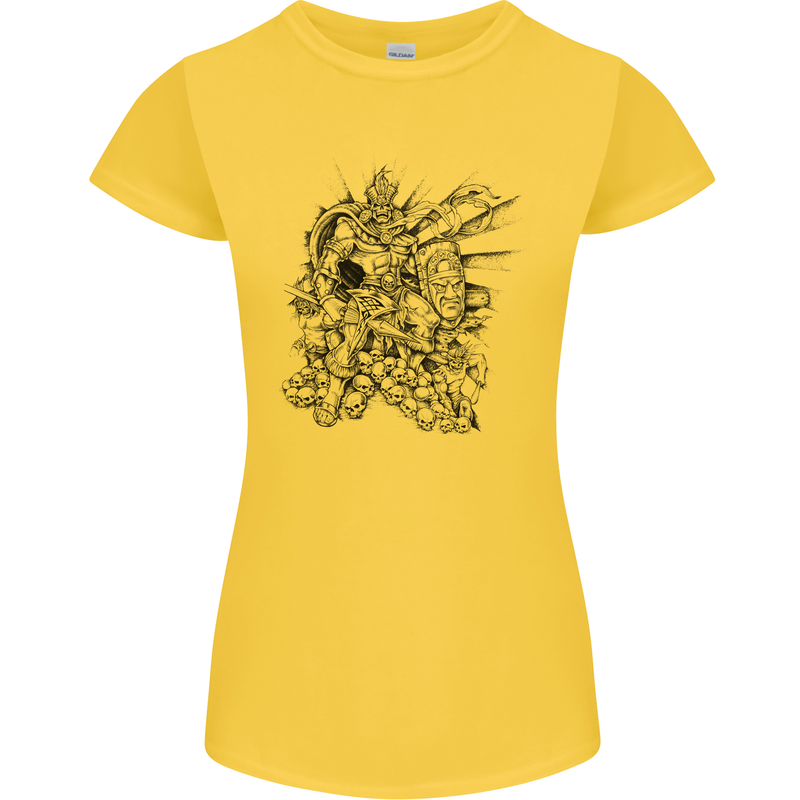 Inca Warrior Skull Gym Martial Arts MMA Axe Womens Petite Cut T-Shirt Yellow