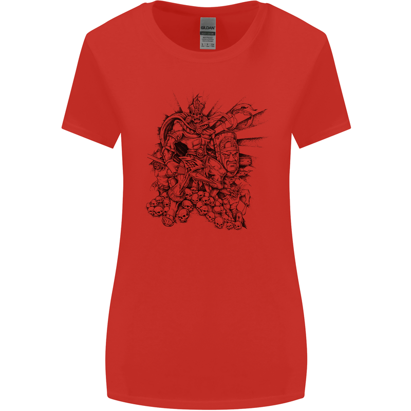 Inca Warrior Skull Gym Martial Arts MMA Axe Womens Wider Cut T-Shirt Red