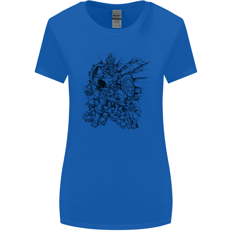 Inca Warrior Skull Gym Martial Arts MMA Axe Womens Wider Cut T-Shirt Royal Blue