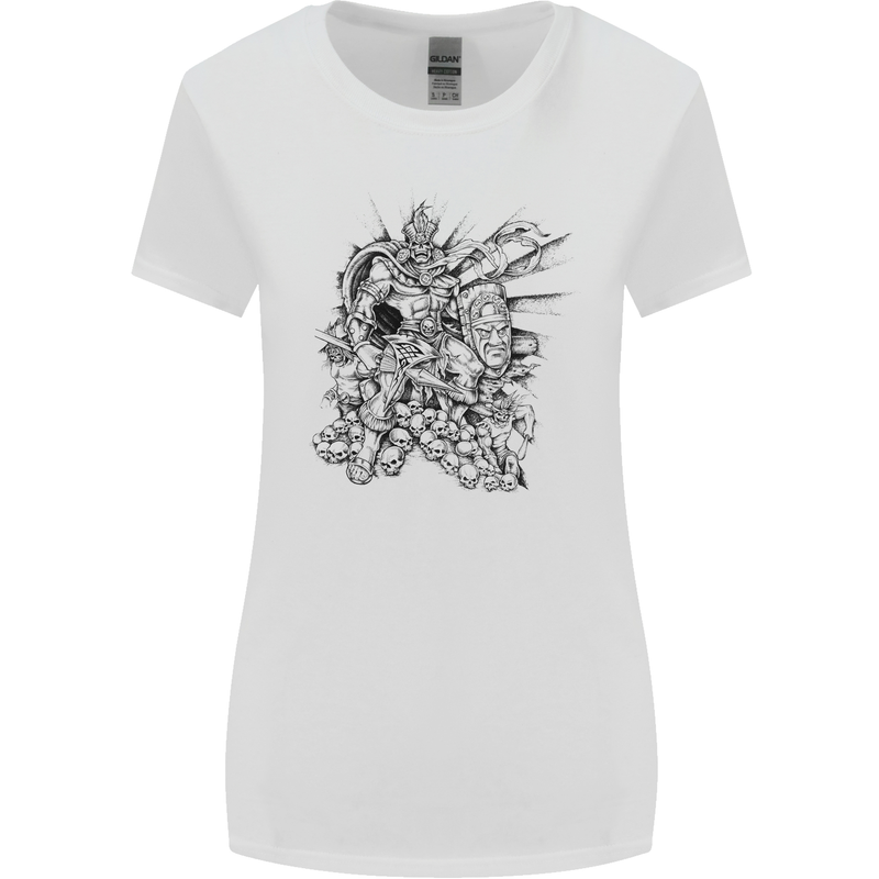 Inca Warrior Skull Gym Martial Arts MMA Axe Womens Wider Cut T-Shirt White