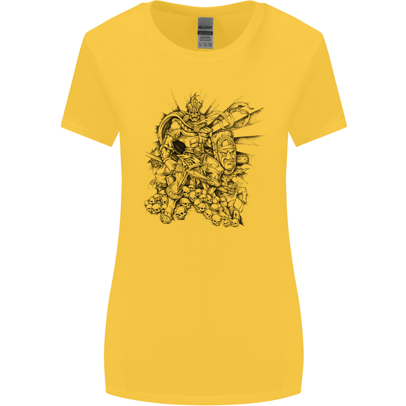 Inca Warrior Skull Gym Martial Arts MMA Axe Womens Wider Cut T-Shirt Yellow