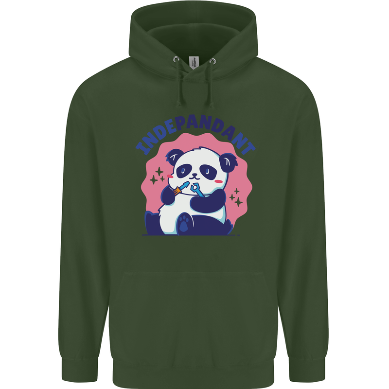 Indepandant Funny Independant Panda Bear Childrens Kids Hoodie Forest Green