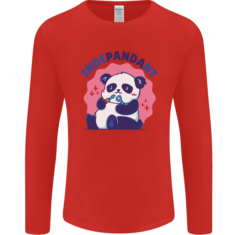 Indepandant Funny Independant Panda Bear Mens Long Sleeve T-Shirt Red