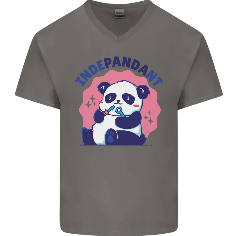 Indepandant Funny Independant Panda Bear Mens V-Neck Cotton T-Shirt Charcoal