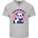 Indepandant Funny Independant Panda Bear Mens V-Neck Cotton T-Shirt Sports Grey
