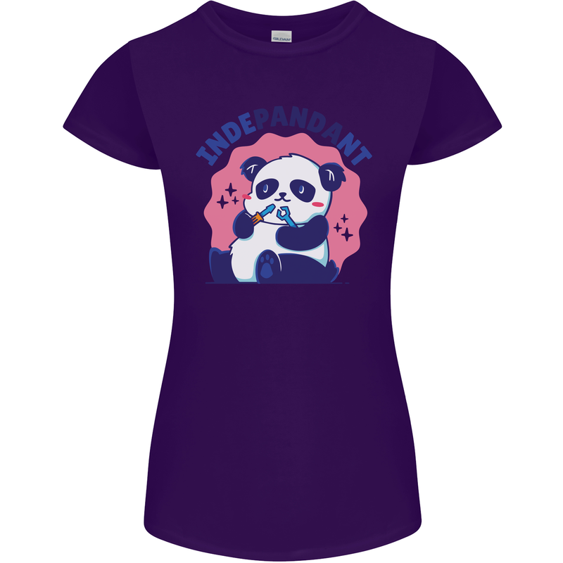 Indepandant Funny Independant Panda Bear Womens Petite Cut T-Shirt Purple