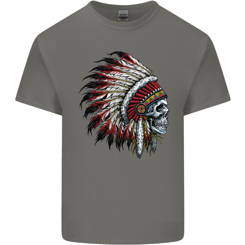 Indian Skull Headdress Biker Motorbike Kids T-Shirt Childrens Charcoal