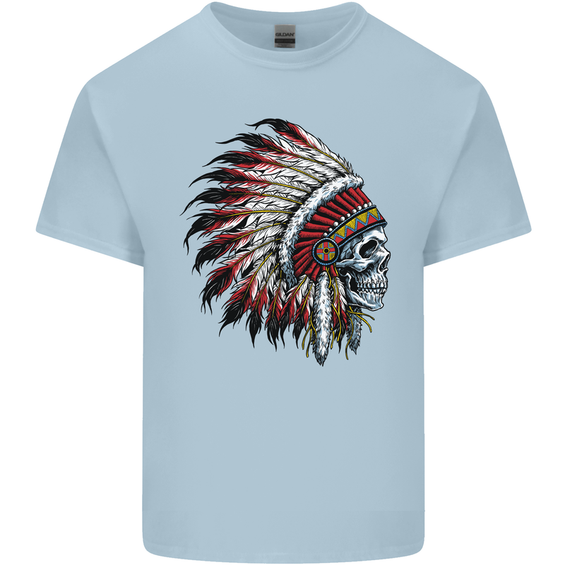 Indian Skull Headdress Biker Motorbike Kids T-Shirt Childrens Light Blue
