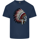 Indian Skull Headdress Biker Motorbike Kids T-Shirt Childrens Navy Blue