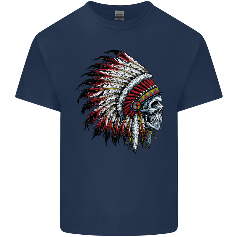 Indian Skull Headdress Biker Motorbike Kids T-Shirt Childrens Navy Blue