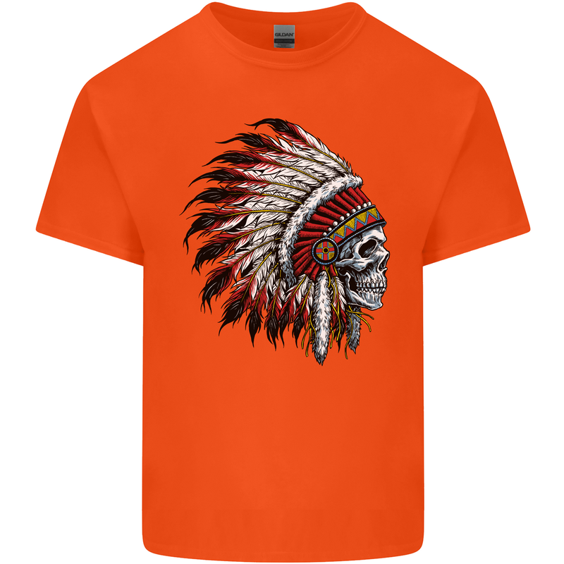 Indian Skull Headdress Biker Motorbike Kids T-Shirt Childrens Orange