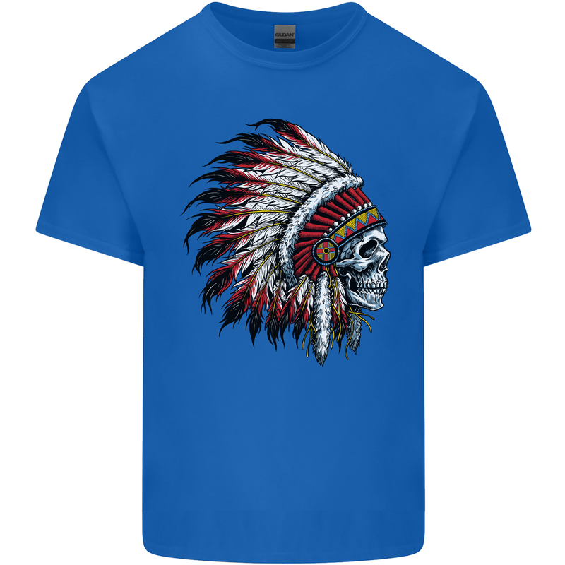 Indian Skull Headdress Biker Motorbike Kids T-Shirt Childrens Royal Blue