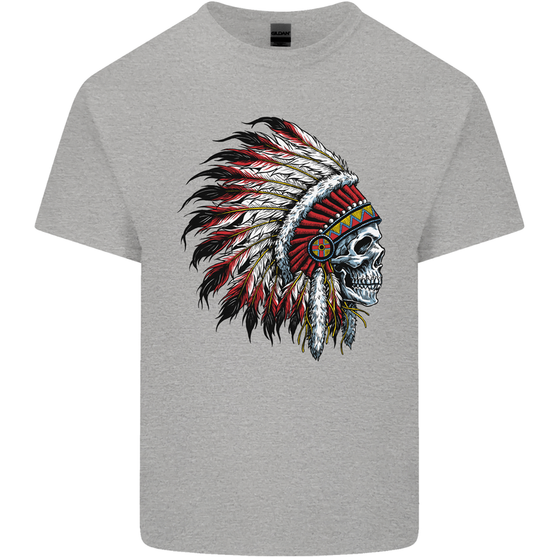 Indian Skull Headdress Biker Motorbike Kids T-Shirt Childrens Sports Grey