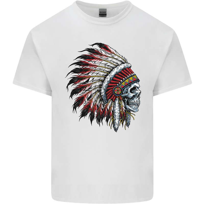 Indian Skull Headdress Biker Motorbike Kids T-Shirt Childrens White