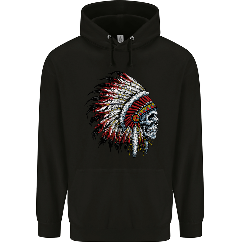 Indian Skull Headdress Biker Motorbike Mens 80% Cotton Hoodie Black