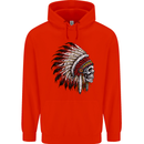 Indian Skull Headdress Biker Motorbike Mens 80% Cotton Hoodie Bright Red