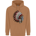 Indian Skull Headdress Biker Motorbike Mens 80% Cotton Hoodie Caramel Latte
