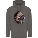 Indian Skull Headdress Biker Motorbike Mens 80% Cotton Hoodie Charcoal