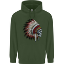 Indian Skull Headdress Biker Motorbike Mens 80% Cotton Hoodie Forest Green