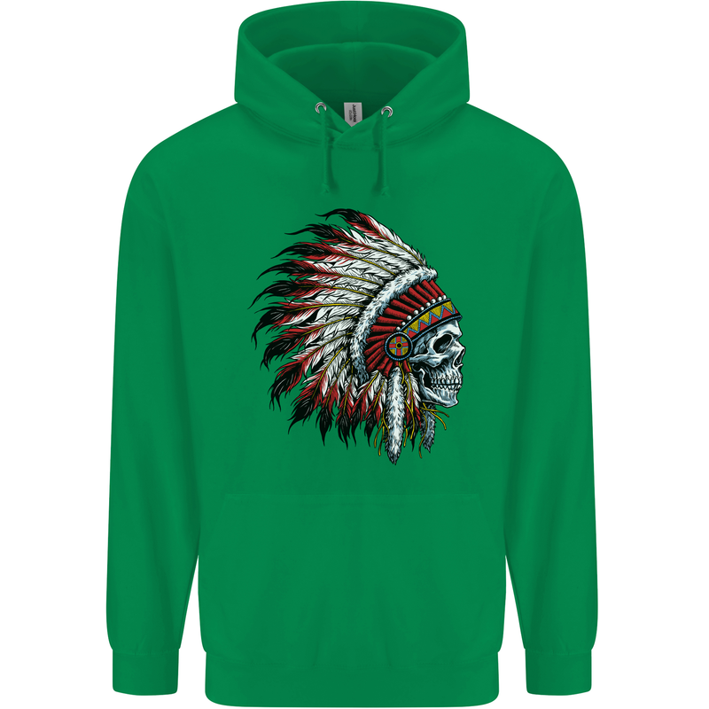 Indian Skull Headdress Biker Motorbike Mens 80% Cotton Hoodie Irish Green
