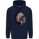 Indian Skull Headdress Biker Motorbike Mens 80% Cotton Hoodie Navy Blue