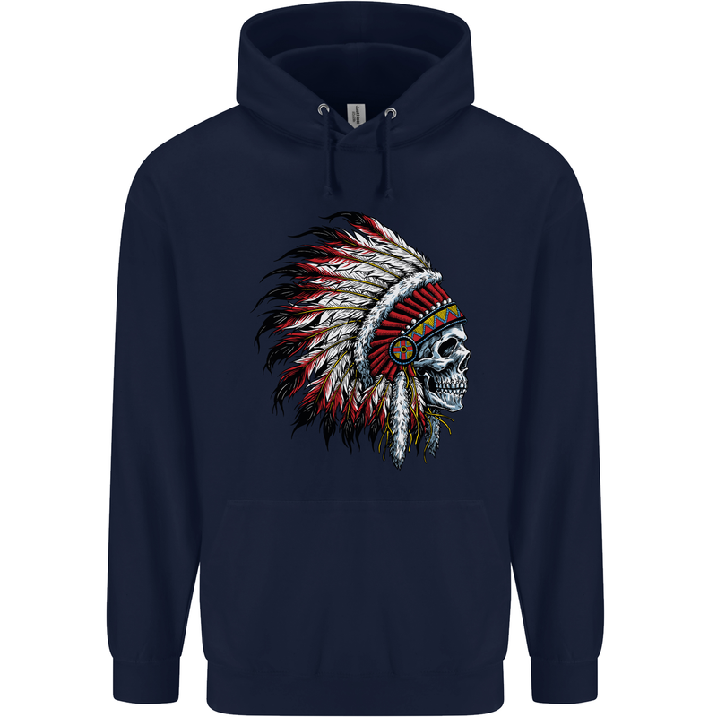 Indian Skull Headdress Biker Motorbike Mens 80% Cotton Hoodie Navy Blue