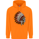 Indian Skull Headdress Biker Motorbike Mens 80% Cotton Hoodie Orange