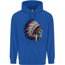 Indian Skull Headdress Biker Motorbike Mens 80% Cotton Hoodie Royal Blue