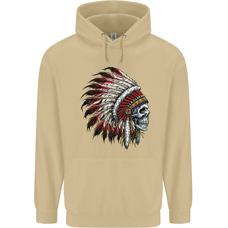 Indian Skull Headdress Biker Motorbike Mens 80% Cotton Hoodie Sand