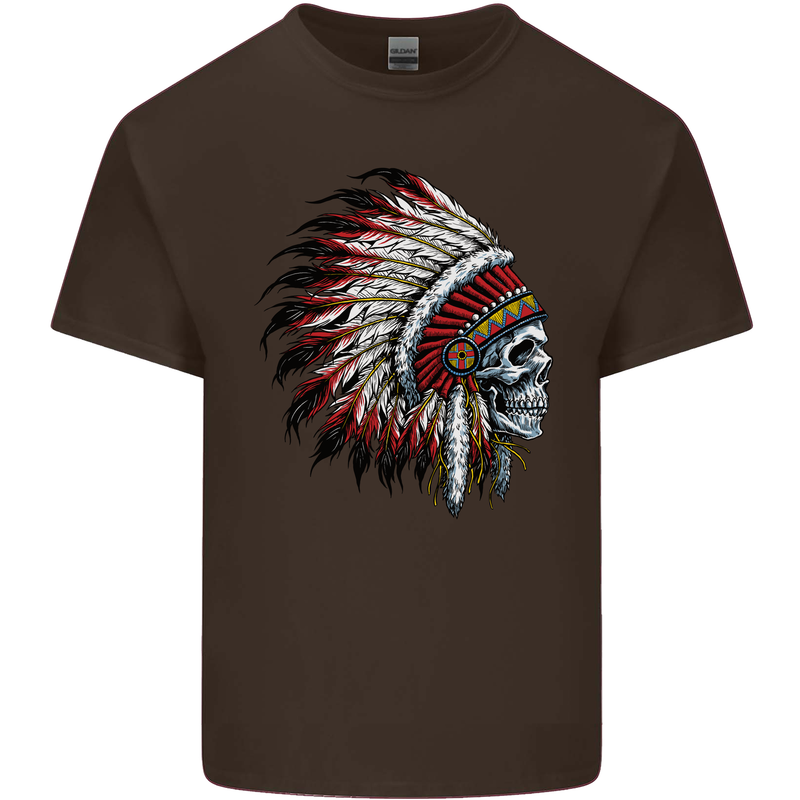 Indian Skull Headdress Biker Motorbike Mens Cotton T-Shirt Tee Top Dark Chocolate