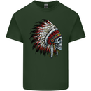 Indian Skull Headdress Biker Motorbike Mens Cotton T-Shirt Tee Top Forest Green