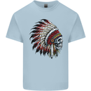 Indian Skull Headdress Biker Motorbike Mens Cotton T-Shirt Tee Top Light Blue
